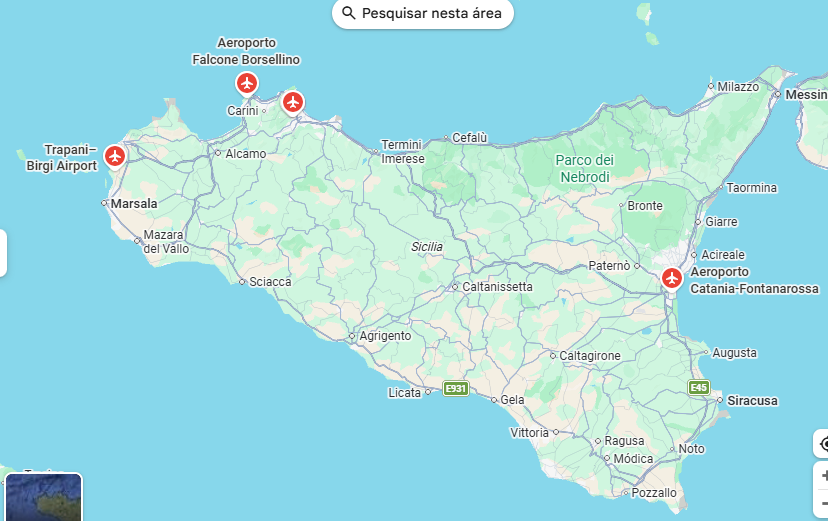 Opções de aeroporto na Sicília.